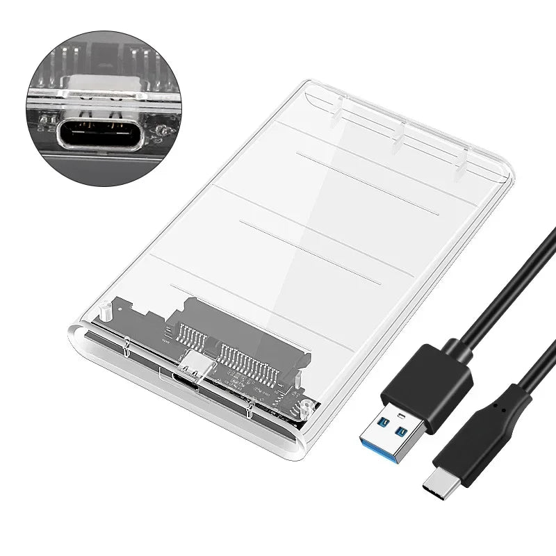 Transparent HDD Case HDD Enclosure 2.5 Inch SSD SATA To USB2.0 Type-C Adapter Portable External Hard Drive Box Tool-Free Pi-Mart