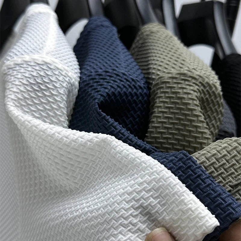 Men's Short Sleeve Mesh Bamboo Ice Silk T-shirt Casual Versatile Summer Elastic Slimming Top for Men Pi-Mart