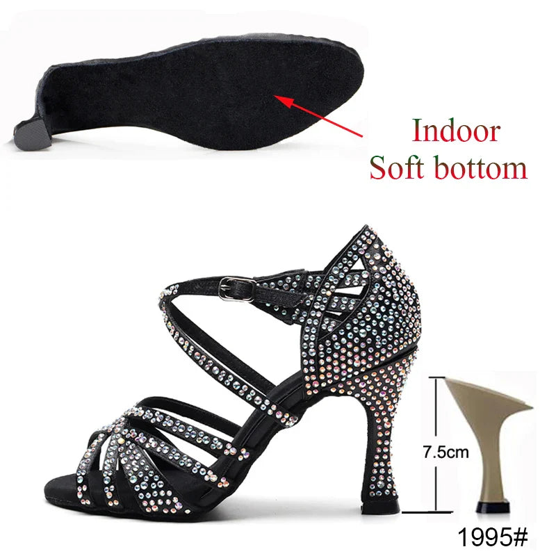 Latin Dance Shoes Ladies Salsa Tango Sneakers Training Dance Shoes High Heel Sandals Summer Square Dance Shoes Bronze Black LadyShow.Store