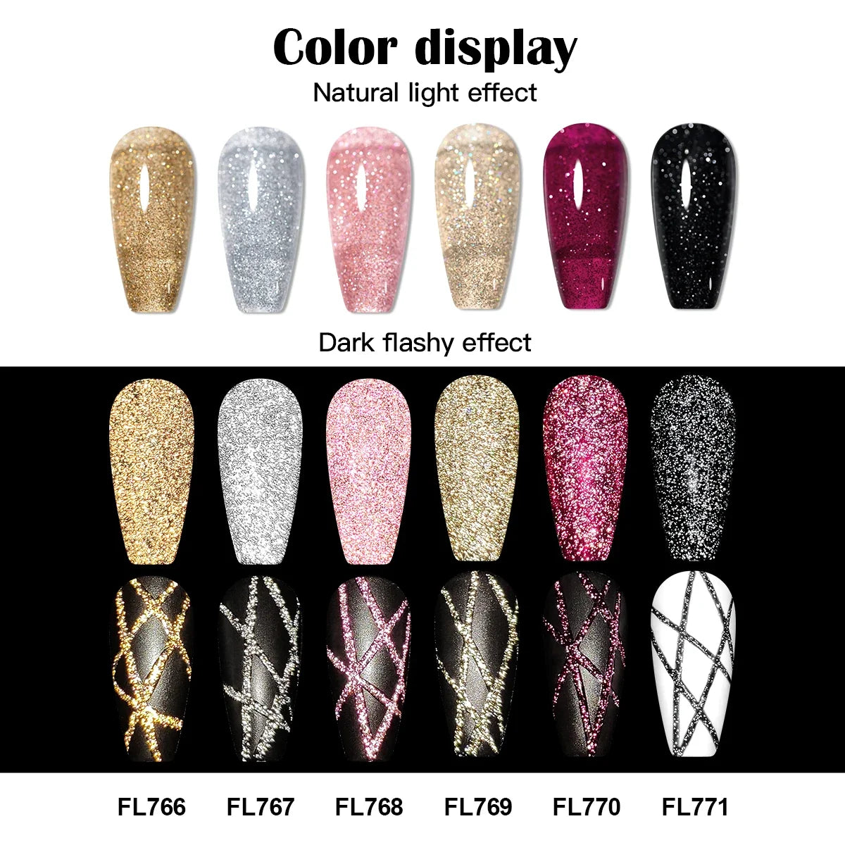 FOUR LILY 5ml Reflective Glitter Liner Nail Gel Polish Gold Silver Red Sparkling Nail Supplies UV/LED Varnish Painting Gel Tri Light Beauty