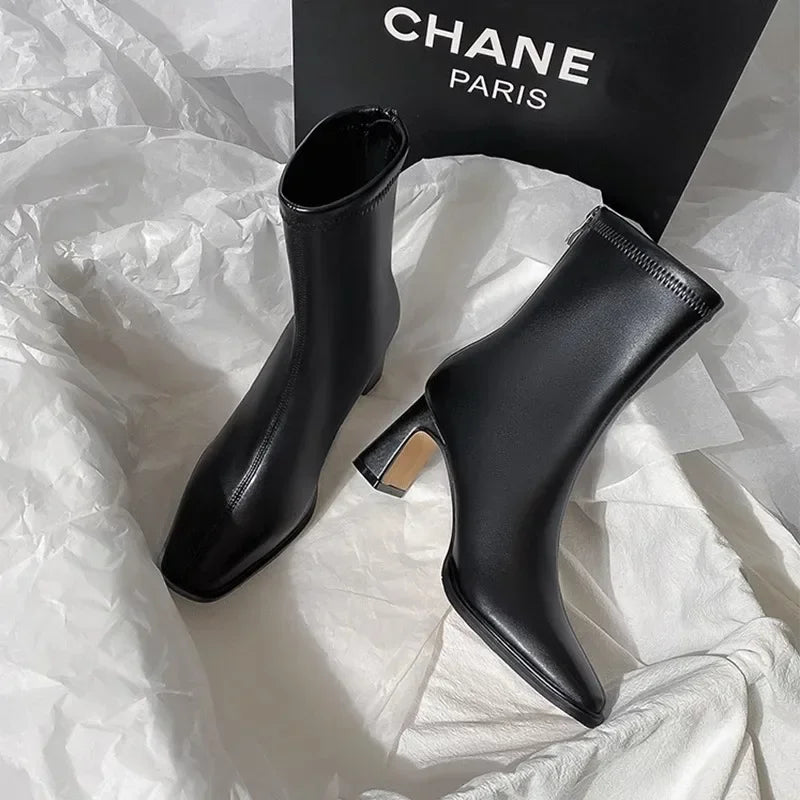Vintage Warm Cotton Women Ankle Boots Fashion Elegant Square Toe Shoes Autumn Winter Thick Heel Women's Short Booties LadyShow.Store