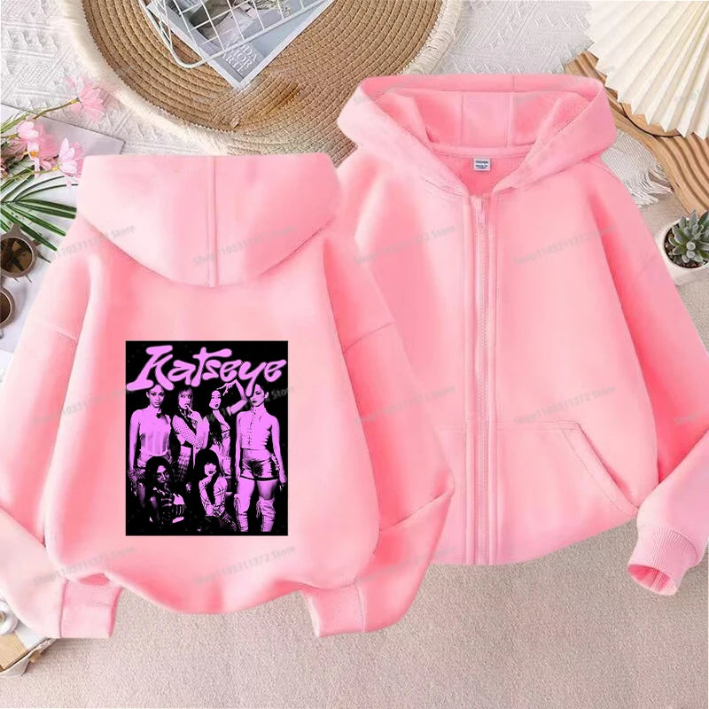 Fashion K POP K-KATSEYE Thin Jacket Cute Printed Coat Girls Sports Clothe Outdoor Workout Casual Top Trendy Birthday Kids Gifts Pi-Mart