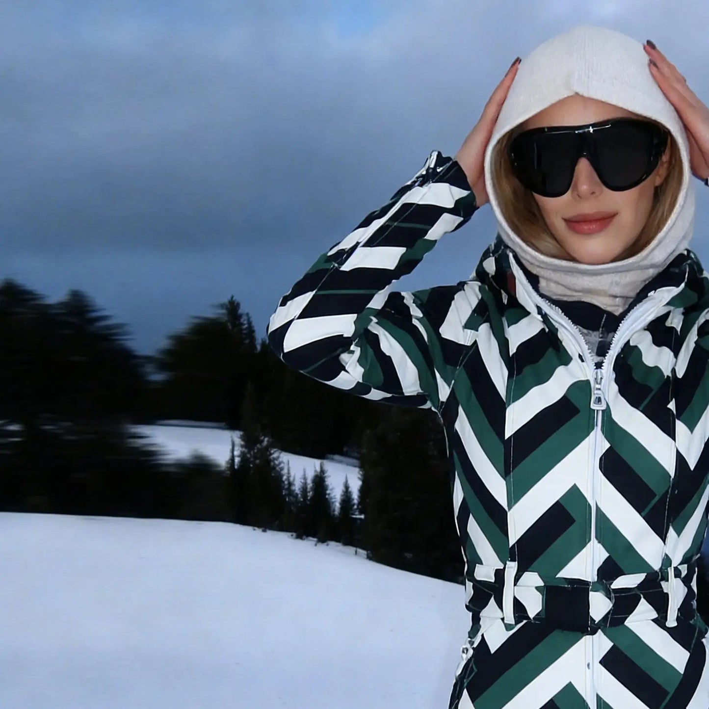 Camouflage Stripes Ski Wear Jumpsuit Sets High Collar Windproof Hooded Puff Jacket Warm Pant 2026 New Lady Snow Sportwears LadyShow.Store