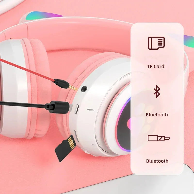 NNEOBA Wireless Cat Ears Headphone Pink LuxuryLifeWay Online Store