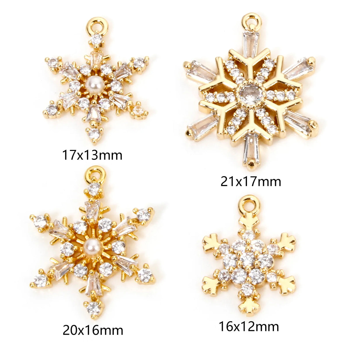 1 Piece Brass Christmas Charms 18K Gold Plated Christmas Snowflake Clear Cubic Zirconia Pendants For DIY Jewelry Making Findings Pi-Mart