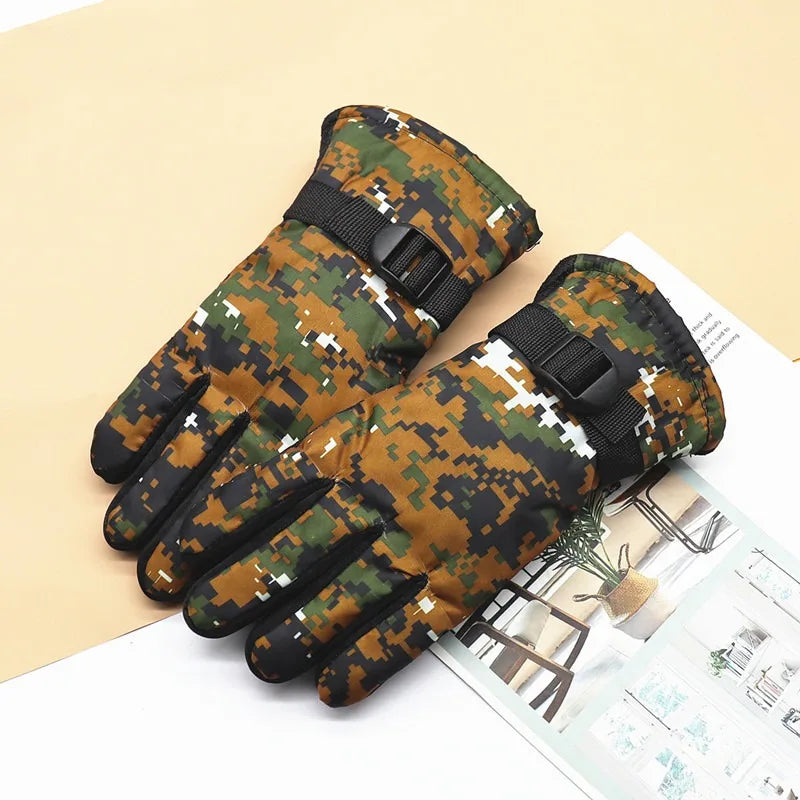 Kids Winter Gloves for Boys Girls 8-12 Years Old Fleece Lined Warm Thick Camouflage Ski Cycling Design Mittens Accessories Pi-Mart