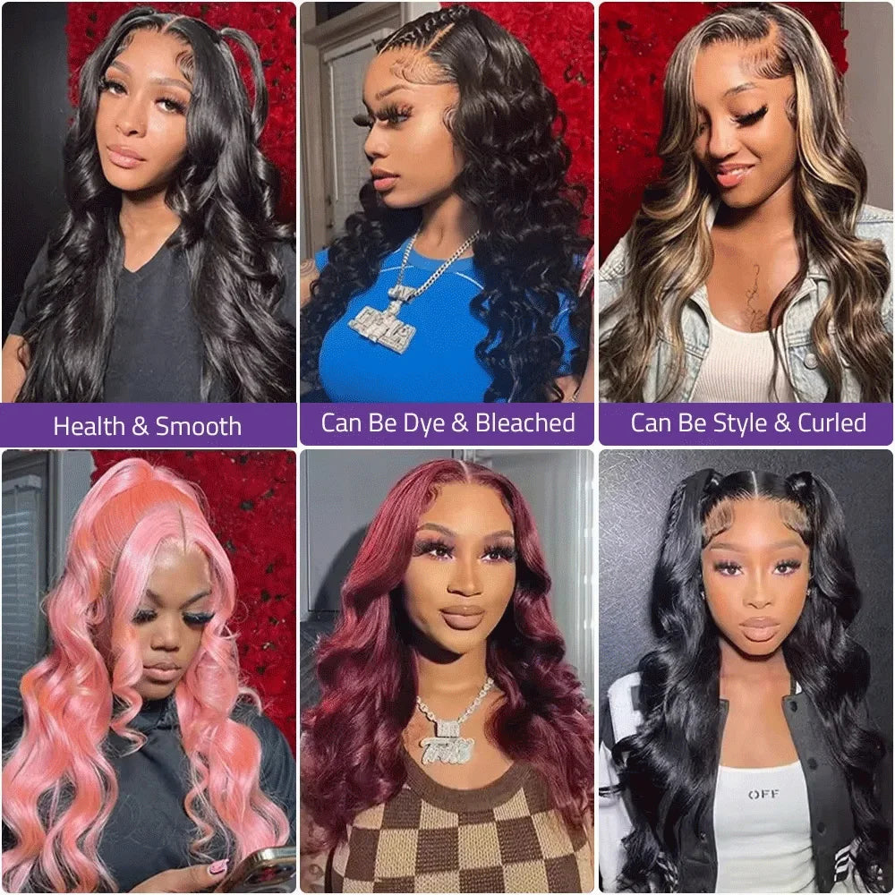 Body Wave 13x6 HD Transparent Lace Front Human Hair Wig 40 Inch Pre Plucked 220 Density 5x5 Glueless Lace Frontal Wigs for Women LadyShow.Store