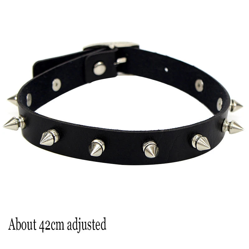 Black PU Leather Punk Choker Collar Necklace with Rivets Gothic Femme Jewelry for Party Club Sexy Goth Pendientes Pi-Mart