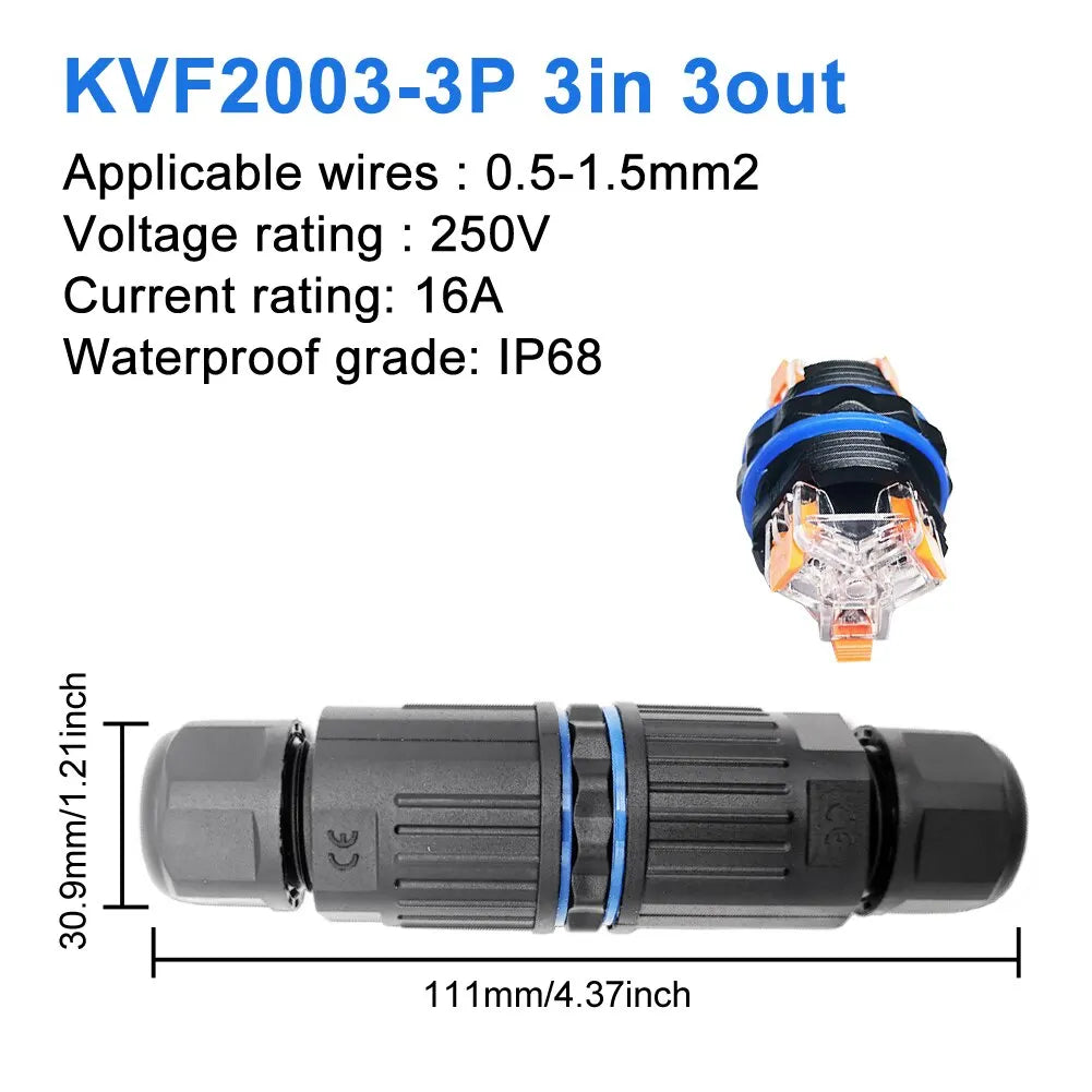 IP68 Waterproof Cable Connector Quick Connection KVSF-15 2 in 2 out 2/3/4/5 Pin Electrical Terminal Adapter Wire Connector Pi-Mart