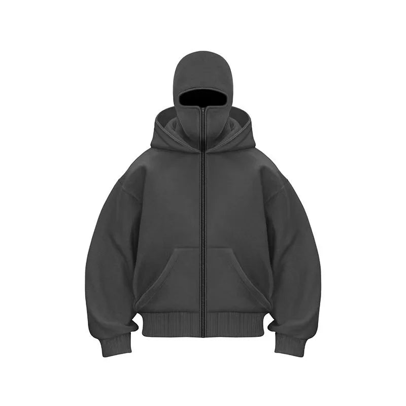 Men and Women Balaclava Y2K Gothic Harajuku Spring Autumn Winter New Item Double Hooded Sweatshirt Men Hooded Mask Zipper Jacket Pi-Mart