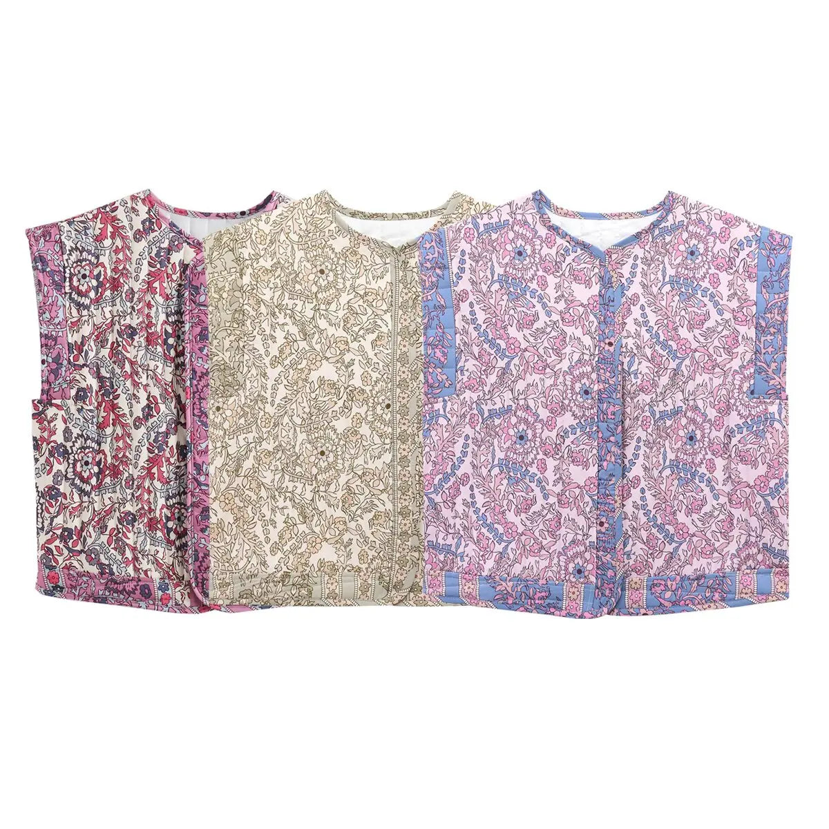 Zevity 2024 Women Vintage O Neck Patchwork Floral Print Quilted Cotton Vest Jacket Female Sleeveless Cotton WaistCoat Tops CT332 LadyShow.Store