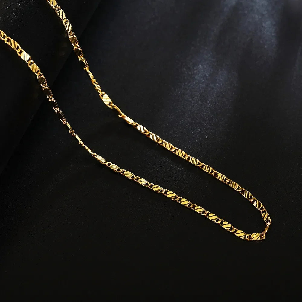 40-75cm 18k Gold Color Charm 2mm Flat Chain Necklaces For Women Men Luxury Fashion Party Wedding Jewelry Pi-Mart