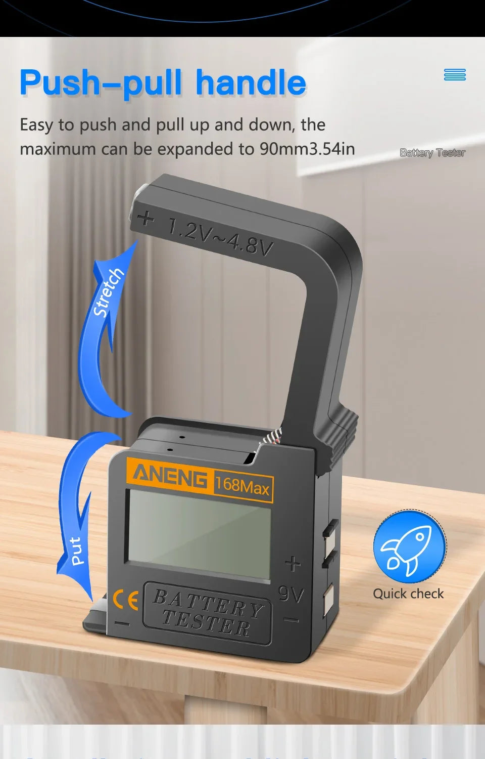 ANENG 168MAX Self Powered Digital LCD Battery Checker AA AAA C D 9V Button Cell 18650 Lithium Cell Voltage Capacity Test Tool Pi-Mart