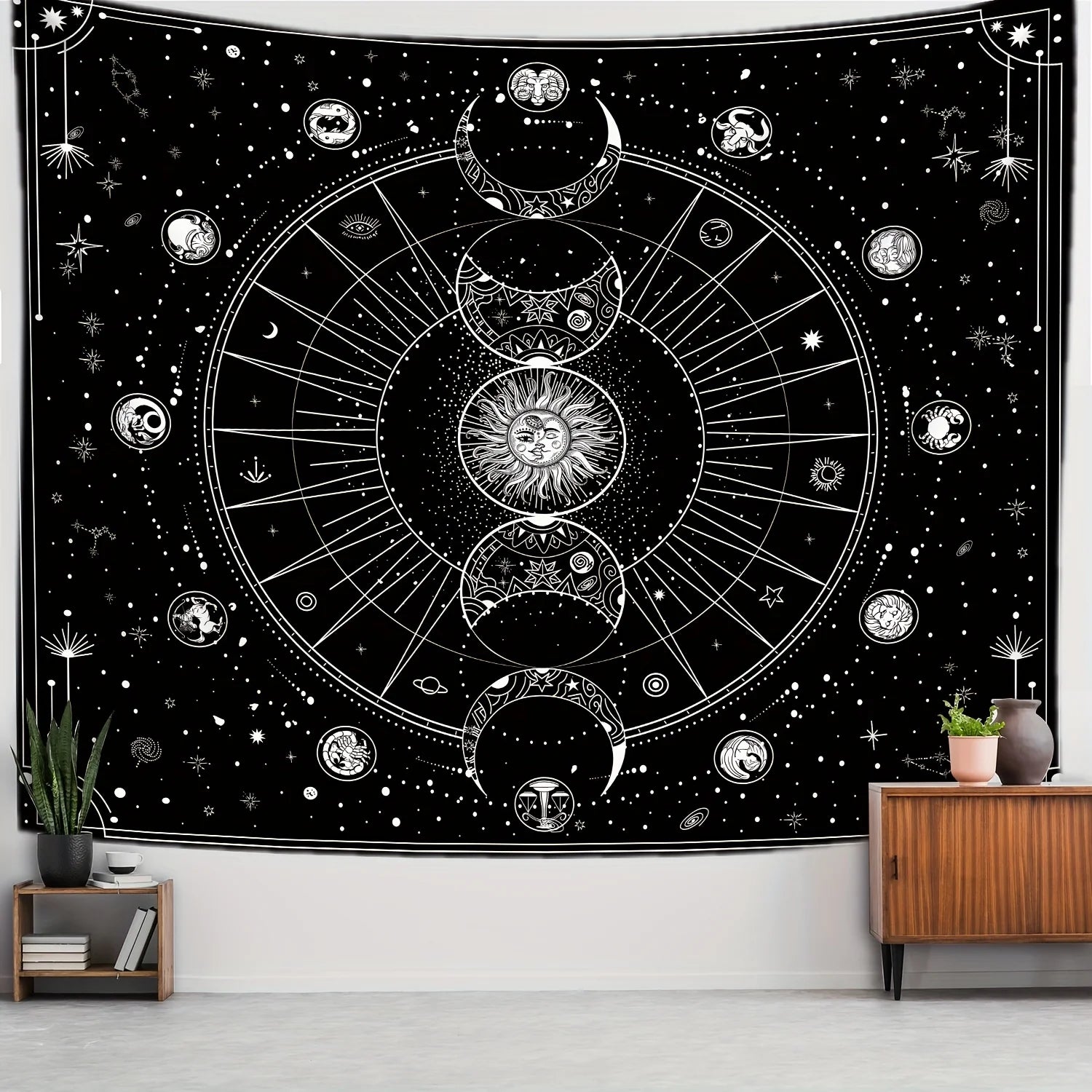 1pcS75*58cm Sun Moon Horoscope Divination Printed Tapestry Home DecorTapestry Wall Decor Pi-Mart