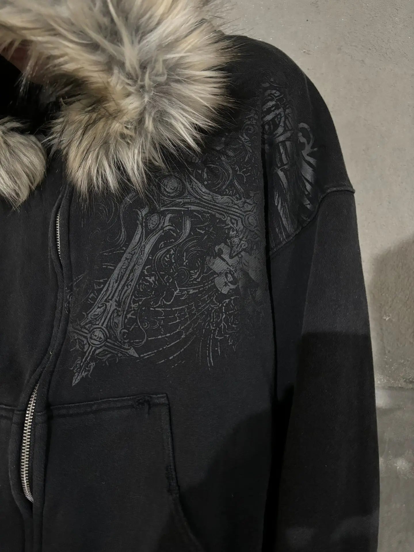 Autumn/Winter Y2k Women Aesthetic Harajuku Faux Fur Collar Hoodies Clothes Graphic Hip Hop Punk Gothic Zip Up Hoodies 2025 new LadyShow.Store