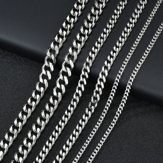 3.5-7MM Wide Stainless Steel Necklaces For Men Punk Cuban Link Chain Choker Women Hip Hop Fashion Party Jewelry Accessories Pi-Mart