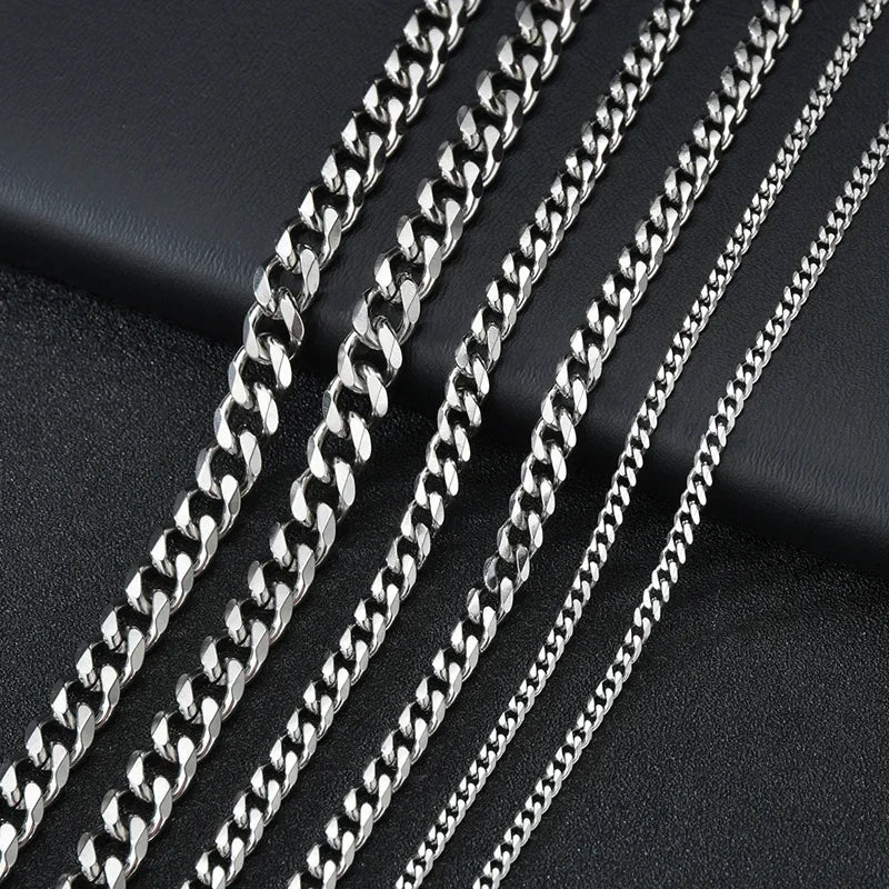 3.5-7MM Wide Stainless Steel Necklaces For Men Punk Cuban Link Chain Choker Women Hip Hop Fashion Party Jewelry Accessories Pi-Mart