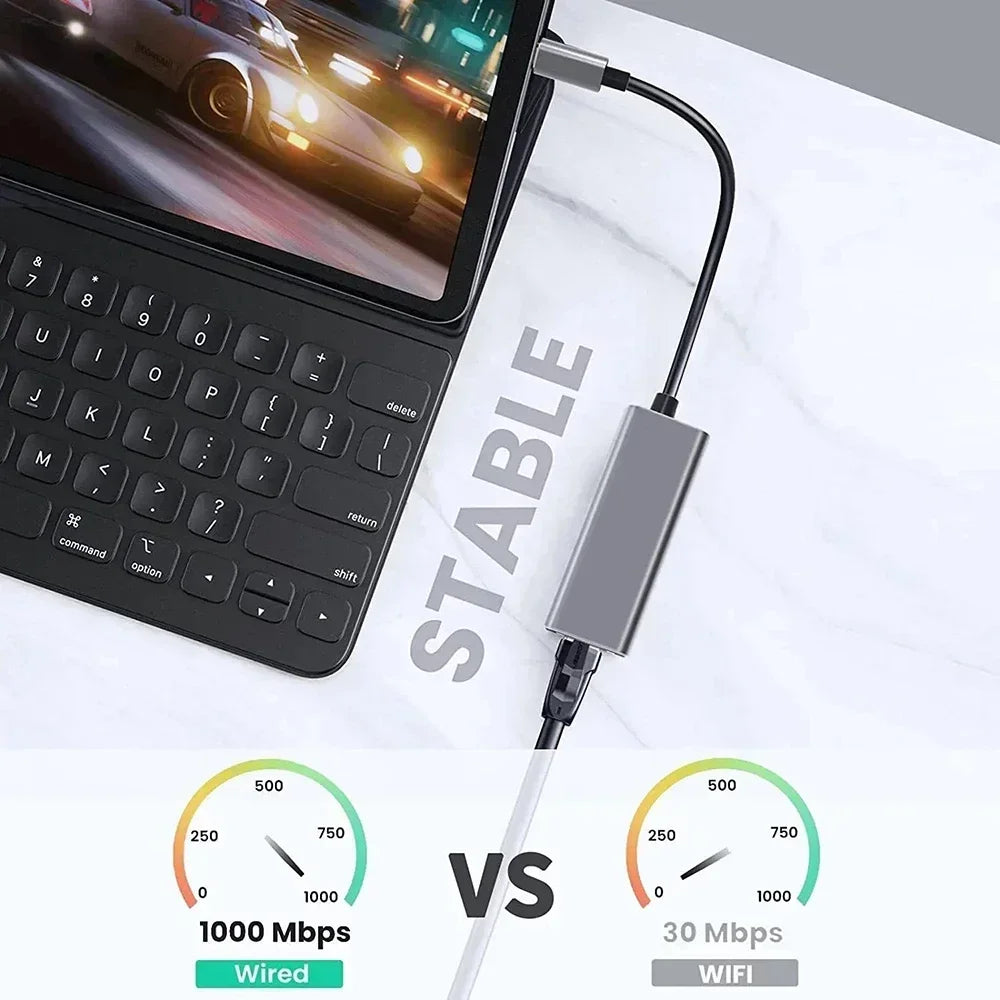 USB Type C Ethernet Adapter 1000Mbps USB 3.0 RJ45 Network Card For MacBook PC Windows XP 7 8 10 Android USB Lan Internet Cable Pi-Mart