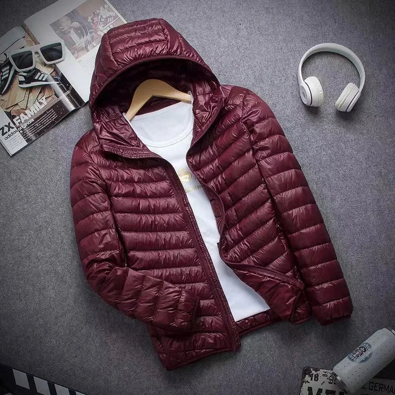 0-10℃ Men's Winter Jacket Ultra Light Duck Down Jackets Portable Hooded Puffer Feather Thin Parkas Windproof Outerwear Coat 5XL LadyShow.Store