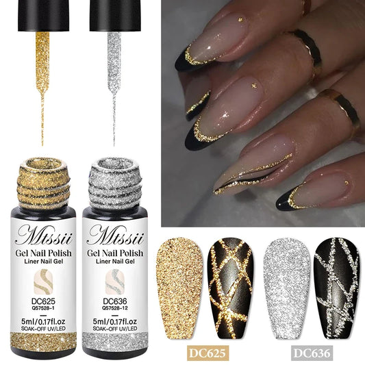 2/4/6pcs Reflective Glitter Liner Gel Nail Polish Set Pull Line Graffiti Painting Stripe DIY French Nails Design Painting Gel Tri Light Beauty