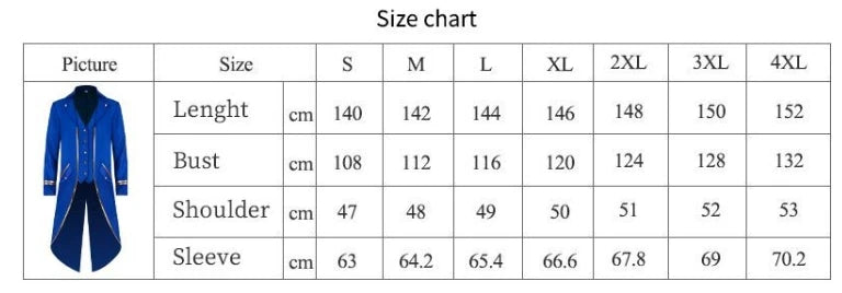 Men's Classic Medieval Vintage Tailcoat Halloween Cosplay Victorian Renaissance Style Steampunk Medieval Jacket Costume Pi-Mart