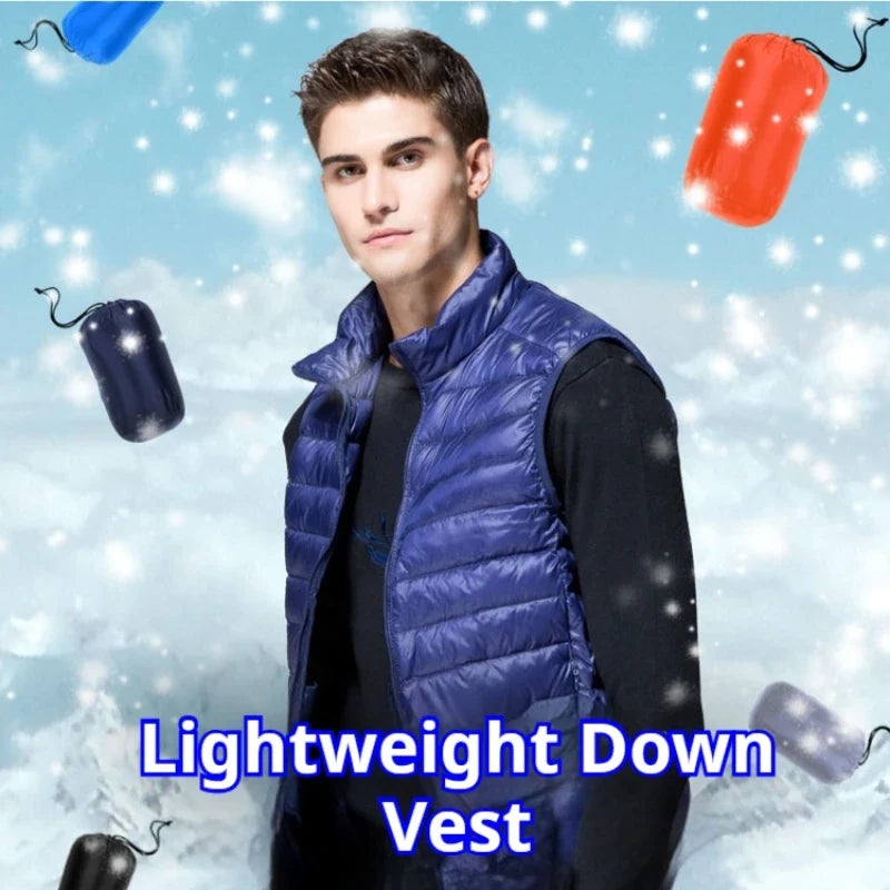 UETEEY 2026 Winter Sleeveless Puffer Vest Jacket Men Packable White Duck Down Waistcoat Lightweight Waterproof Casual Man Coat LadyShow.Store