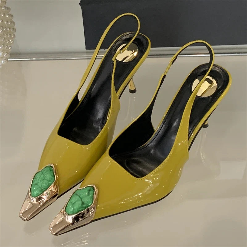 Eilyken Street Style Design Inlay Diamonds Woman Pumps Sandals Elegant Sexy Thin Heels Pointed Toe Banquet Prom Slingbacks Shoes LadyShow.Store