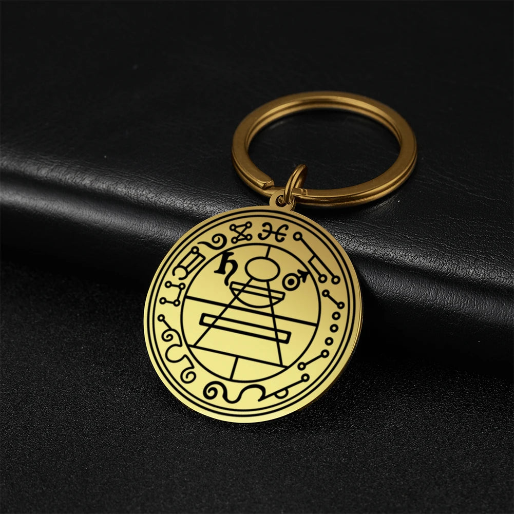 Dawapara Protection Secret Seal of Solomon Pendant Keychain Witchcraft Hexagram Wealth Fortune Amulet Stainless Steel Jewelry Pi-Mart