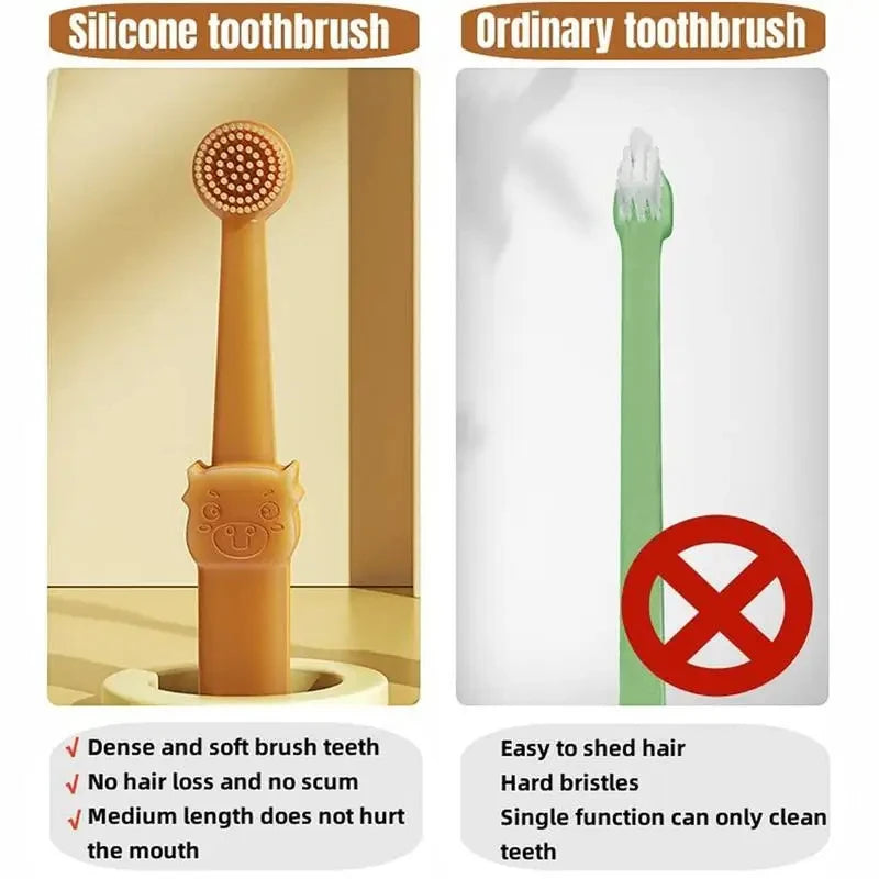 Teeth Whitening Dog Cat Silicone Soft Toothbrush Oral Care Puppy Toothbrush Toothpaste Pet Kit Teeth Cleaning Pet Supplies Pi-Mart