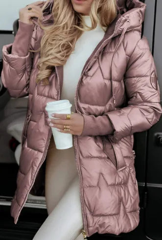 Parkas Coat Women Cotton Padded Jacket Hooded Outerwear Winter Thick Warm Pockets Zipper Puffer Windproof Mid Length Overcoat LadyShow.Store