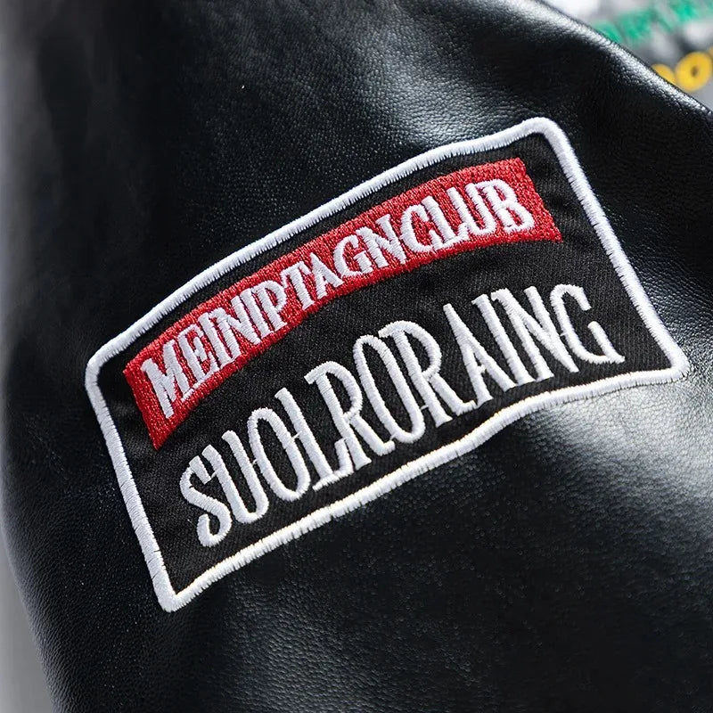 Spring Autumn New Men's Motorcycle Wear Fashion Brand PU Leather Jacket Moto Bike Jackets Thin Fashion Coat Embroidery Hip Hop Pi-Mart