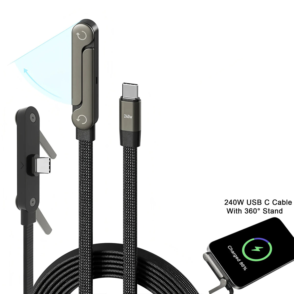 USB Type C Flat Phone Charger Fast Charging Cable C Kick Cable Stand Invisible Support Foldable Holder Charge Bracket For iPhone Pi-Mart