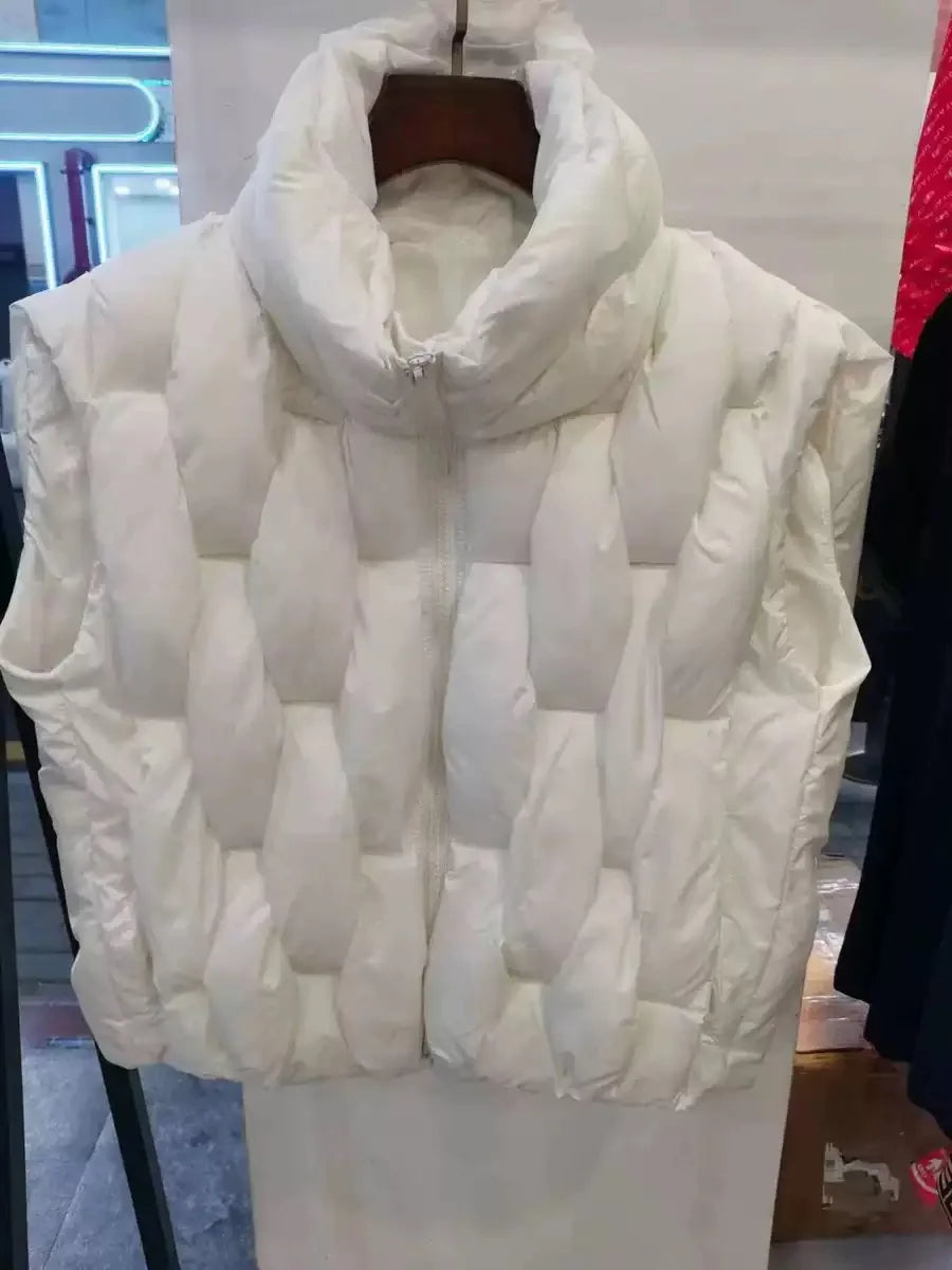 Women Thick Cotton Vest Women Square Weave High Collar Warm Waistcoat Casual  Warm Puffer Bubble Sleeveless Jacket LadyShow.Store