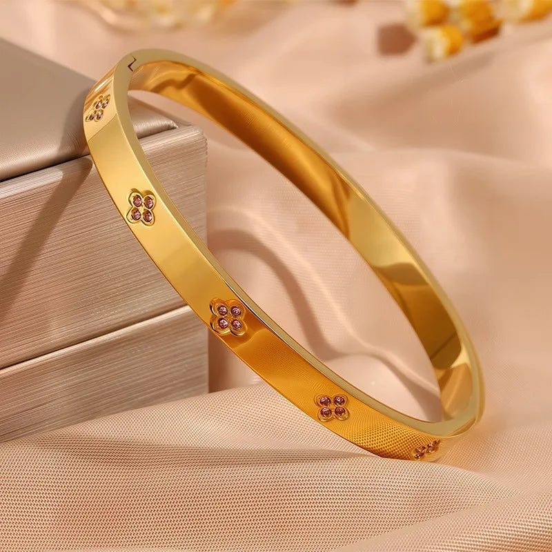 ZAKOL 5/1pcs Sparkling Zirconia Inlaid Stainless Steel Bracelet Set for Women Stackable Bangles Fashion Non Fading Jewelry Gift Pi-Mart