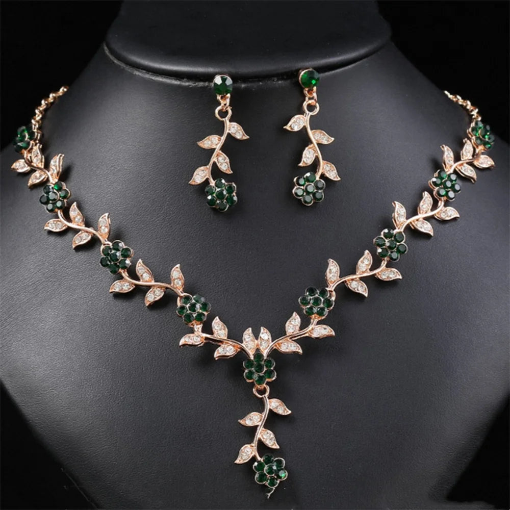 Sweet Jewelry Set Exquisite Rhinestone Pendant Banquet Party Women Fashion Romantic Crystal Necklace Earring Accessory Set Pi-Mart