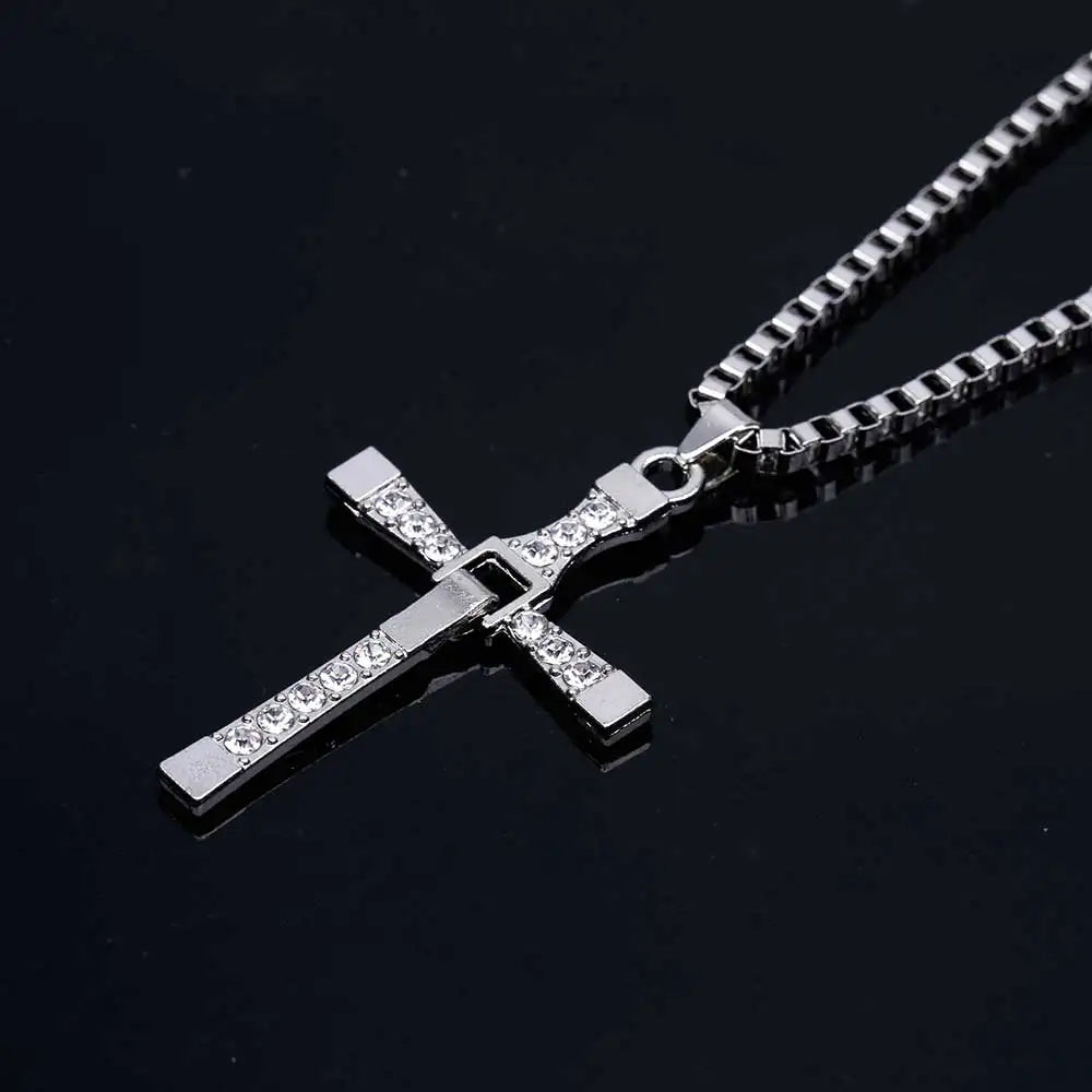 Dominic Toretto The Fast and The Furious Celebrity Vin Diesel Item Crystal Jesus Men Cross Pendant Necklace Gift Jewelry Pi-Mart