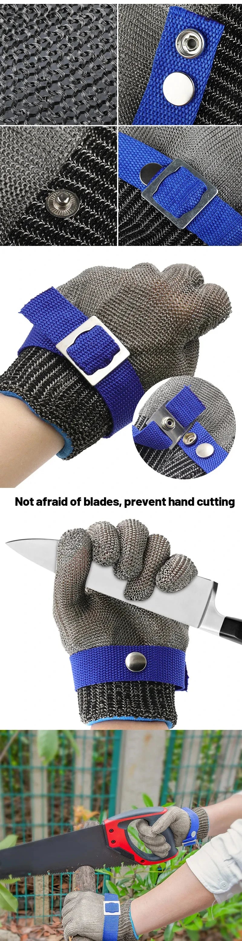 Stainless Steel Gloves Anti-cut Safety Cut Resistant Hand Protective Metal Meat Mesh Glove for Butcher Wire Knife Proof Stab Pi-Mart