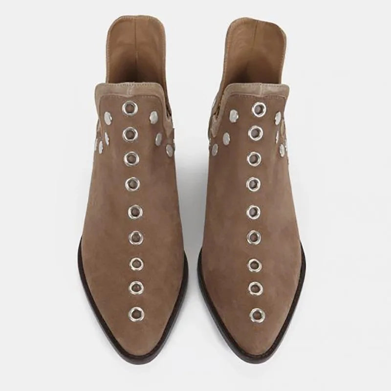 Women's Ankle Boots Autumn New Versatile Pointed Rivet Personalized Short Boots for Women Plus Size43 LadyShow.Store