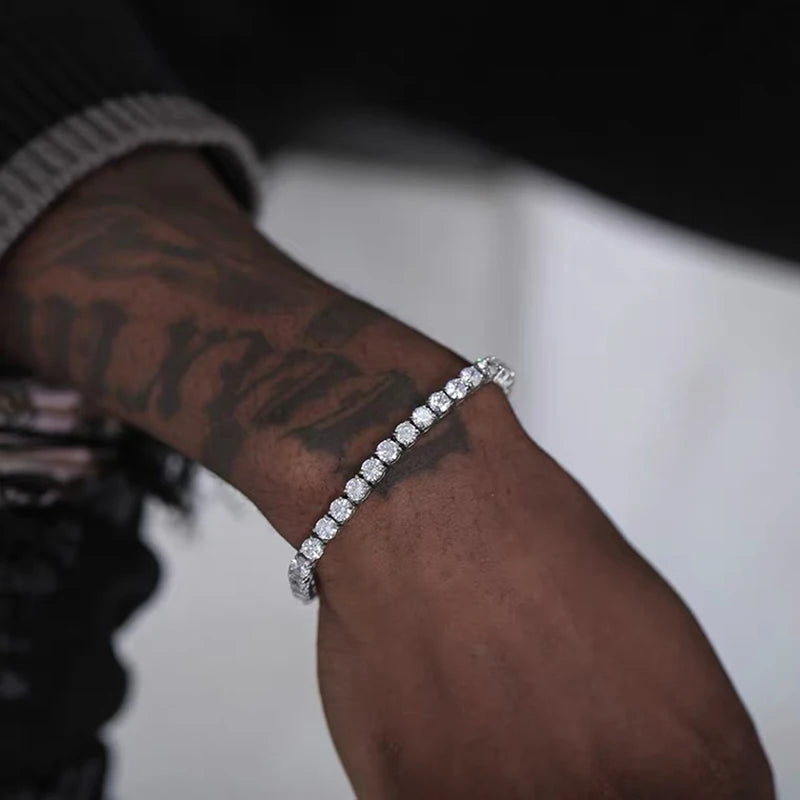 Hiphop Tennis Bracelet Homme Iced Out 3/4/5mm Cubic Zirconia Mens Crystal Chain on The Hand Hip-hop Streetwear Jewelry Male H086 Pi-Mart