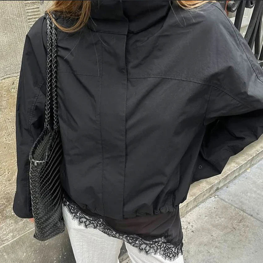 Linad Street Chic Red Turtleneck Zipper Jackets Autumn Casual Long Sleeve Outerwear Fashion Coats For Woman Tops Female 2025 LadyShow.Store