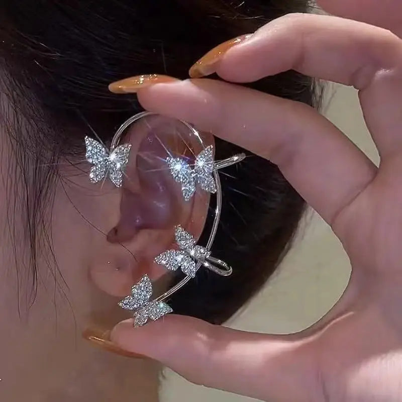 2PCS Fashionable and Exquisite Butterfly Ear Clip, Non Perforated Women's Shiny Earrings, Wedding Party Jewelry Gifts Pi-Mart