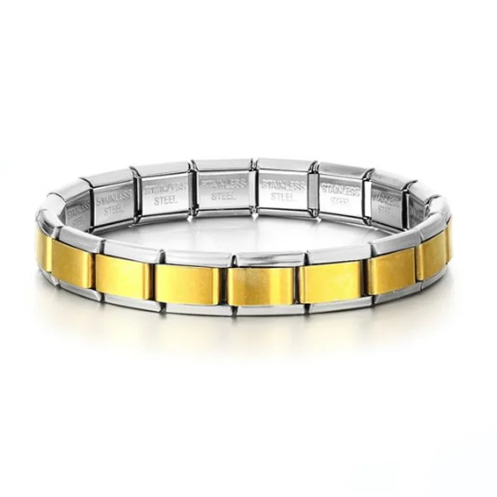Italian Charm Link for Women Men 9mm Width Silver Gold Color Chain Stainless Steel Bracelet on Hand DIY Making Jewelry Wholesale Pi-Mart