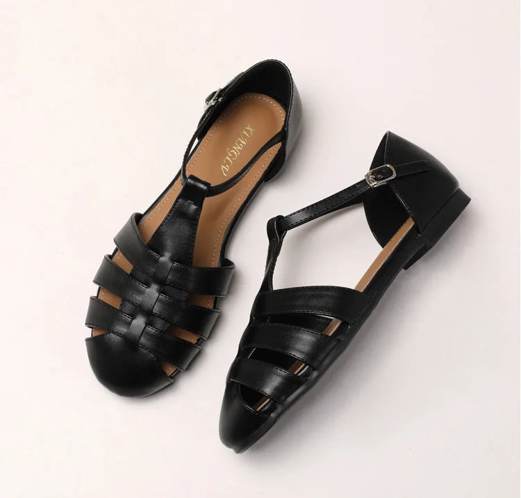 ZAROY Summer Cross Strap Flat Sandals Women Round Toe Ankle Buckle Hollow Casual Roman Sandalia Zapatos De Mujer сандали LadyShow.Store