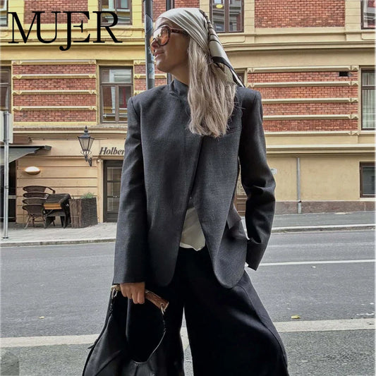 MUJER Women's Tailoring Blazers Vintage Office Blazer Woman Faux Wool Coats for Women Streetwear Outerwears Fitted Jacket Women LadyShow.Store