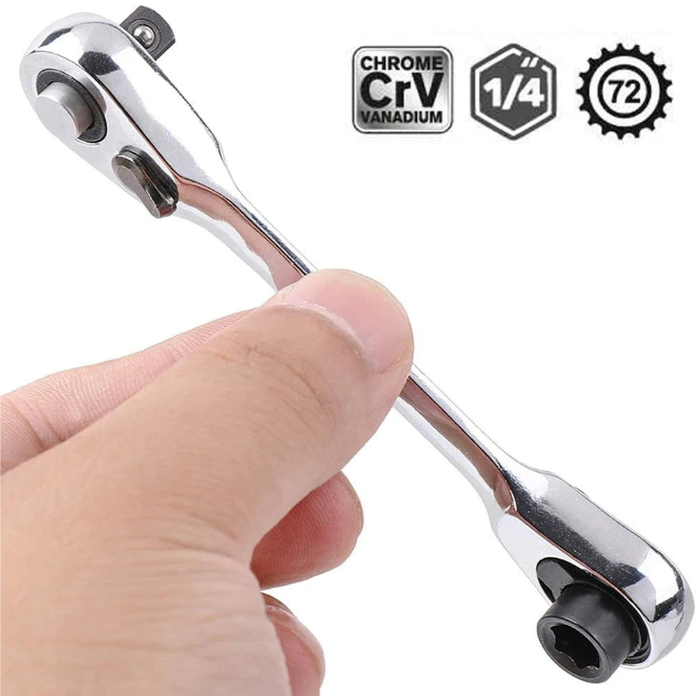 Mini Double Headed Ratchet Wrench 1/4 Inch Drive Socket Screwdriver Bit Driver Quick Release Ratchet Wrench Hand Tools Pi-Mart