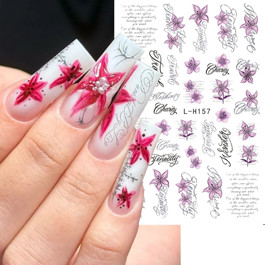 2/3 pcs Punk Style English Letters Nail Stickers Gothic Artistic Lettering Nail Charms Y2K Metallic Retro Letters Nail Decor Pi-Mart