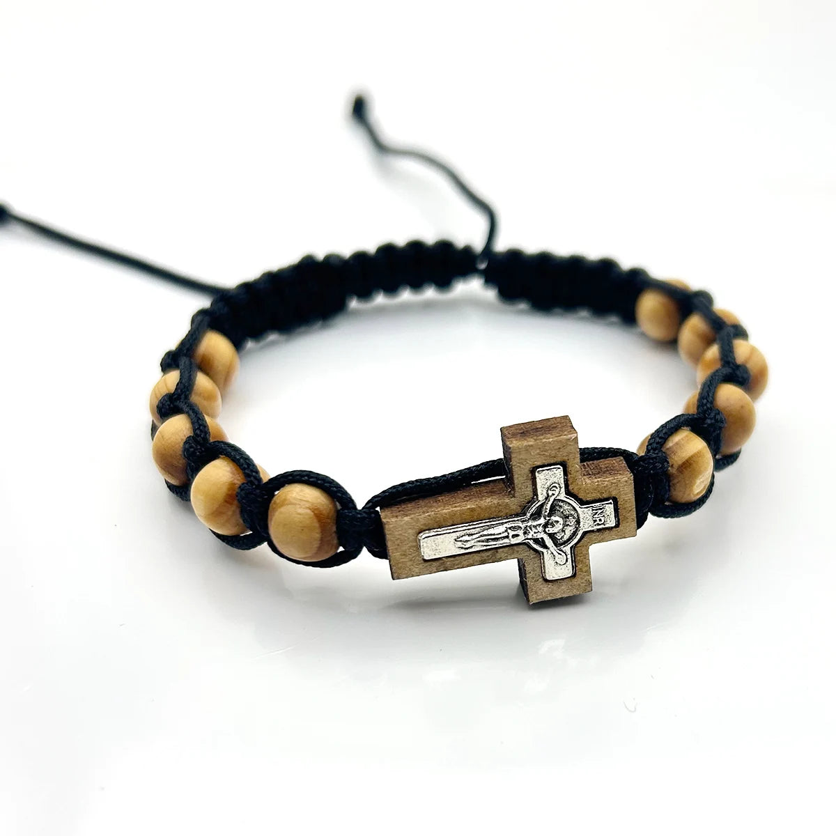 Religious Catholic Cross Bracelet Wooden Beads Wrap Braided Jesus Prayer Bracelets Handmade Jewelry Gift Pi-Mart