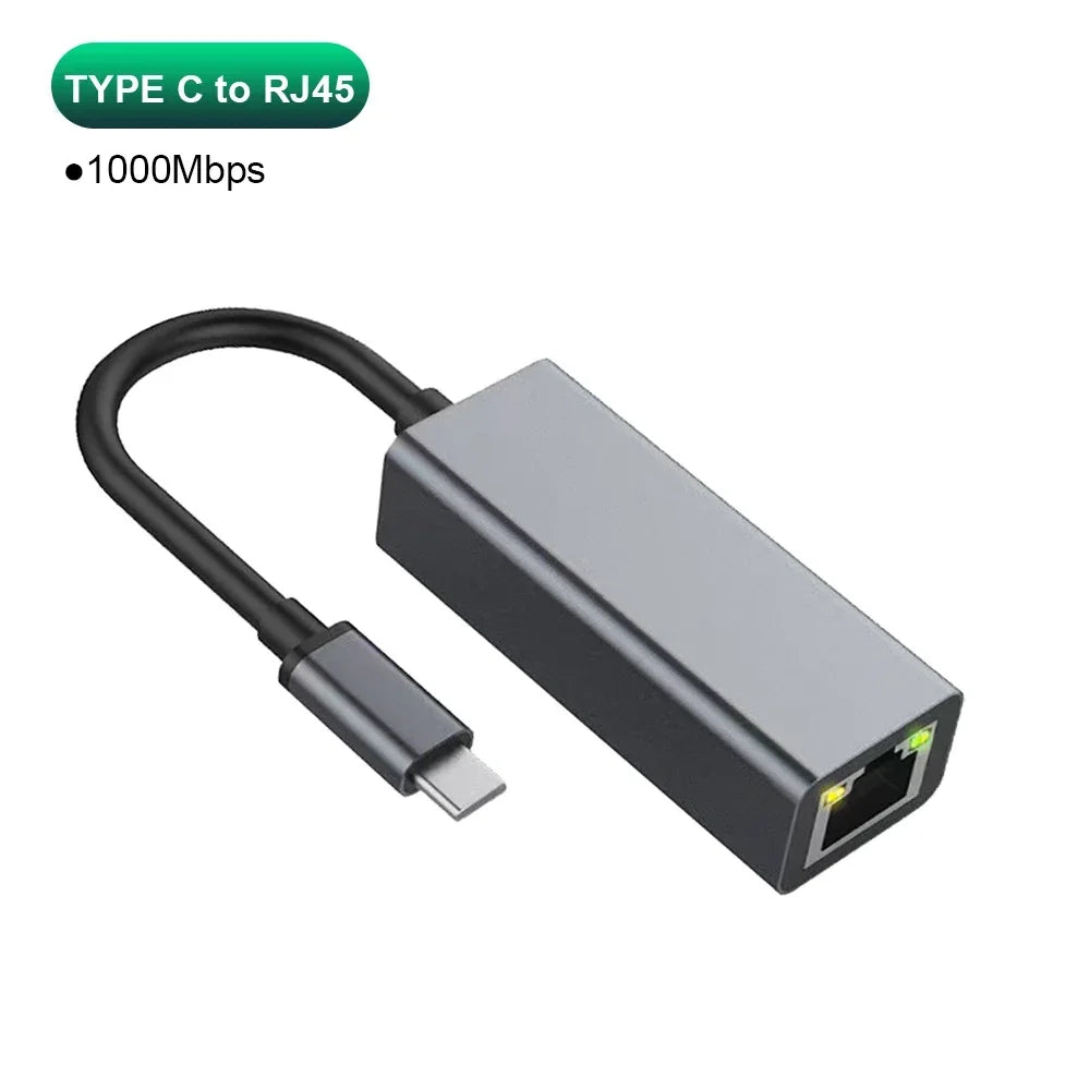 USB Type C Ethernet Adapter 1000Mbps USB 3.0 RJ45 Network Card For MacBook PC Windows XP 7 8 10 Android USB Lan Internet Cable Pi-Mart