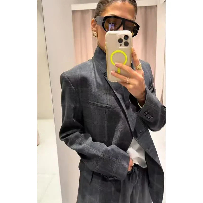 Tidalyf Blazers & Jackets Women's Spring 2026 New Fashion Plaid Loose Warm Jackets Women's Chic Youth Office Long Sleeve Coats LadyShow.Store