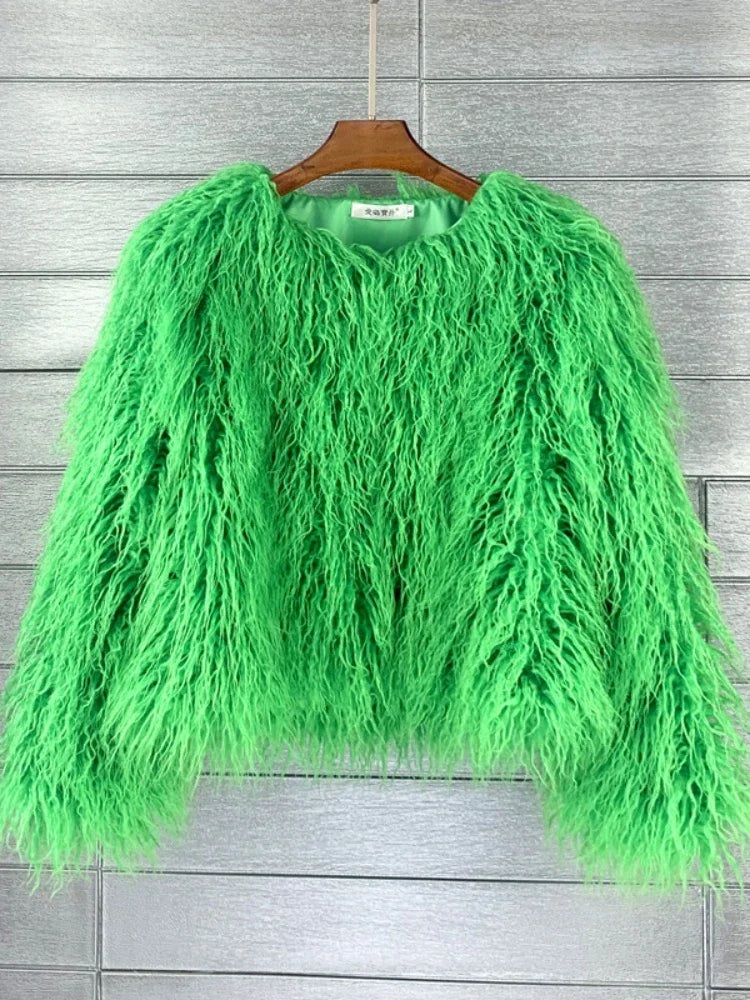 Colorful Warm Faux Women Fur Coat  Black White Pink Plush Coat Female Jacket Fur Autumn Winter Shaggy Outerwear High Street 2025 LadyShow.Store